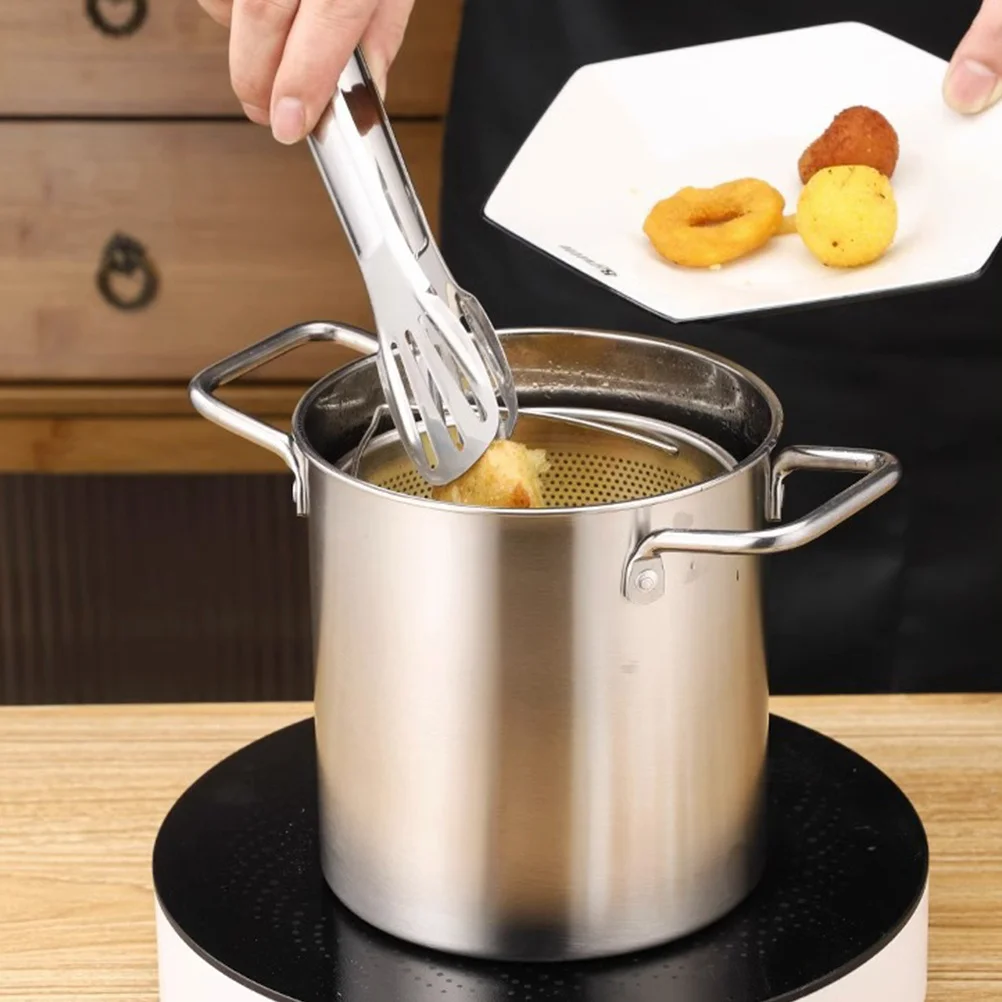 

Stainless Steel Frying Pot Mini Fryer Basket Set Portable Round Metal Baskets Handles Practical Safe Convenient Home Kitchen Use