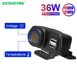 Caricatore per moto Gadpow 12V QC3.0 Dual USB caricatore rapido per telefono cellulare voltmetro termometro caricatore per telefono presa di visualizzazione