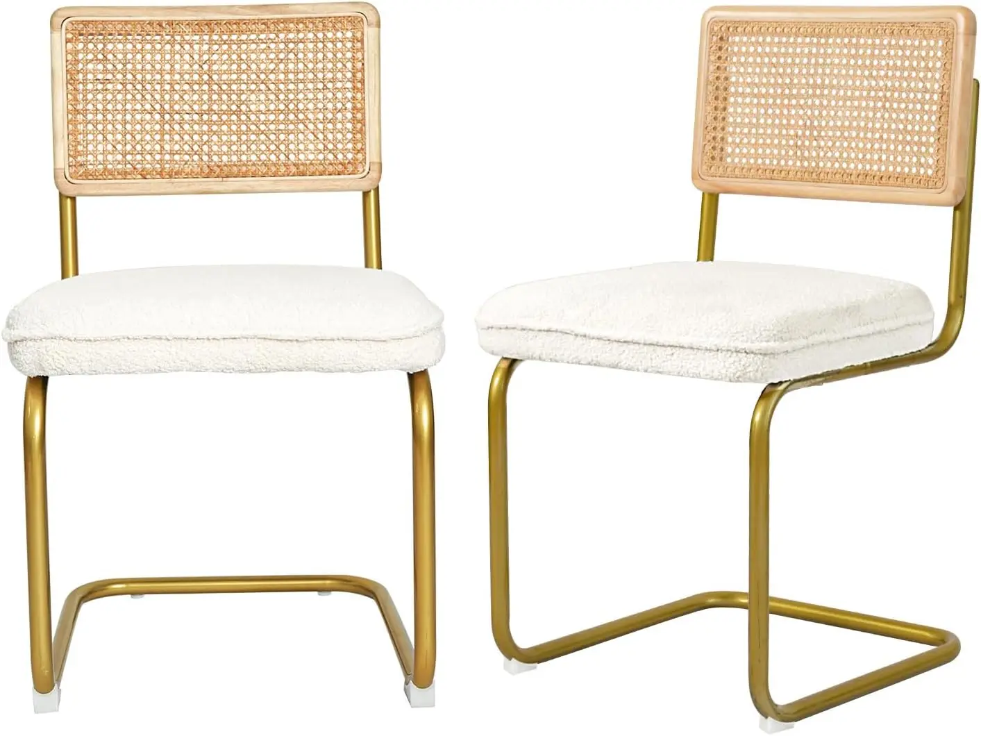 Canglong Mid-Century Modern Rattan Chairs, Upholstered Fleece Seat Armless Chairs With Rattan Backrest & Metal Legs For Home