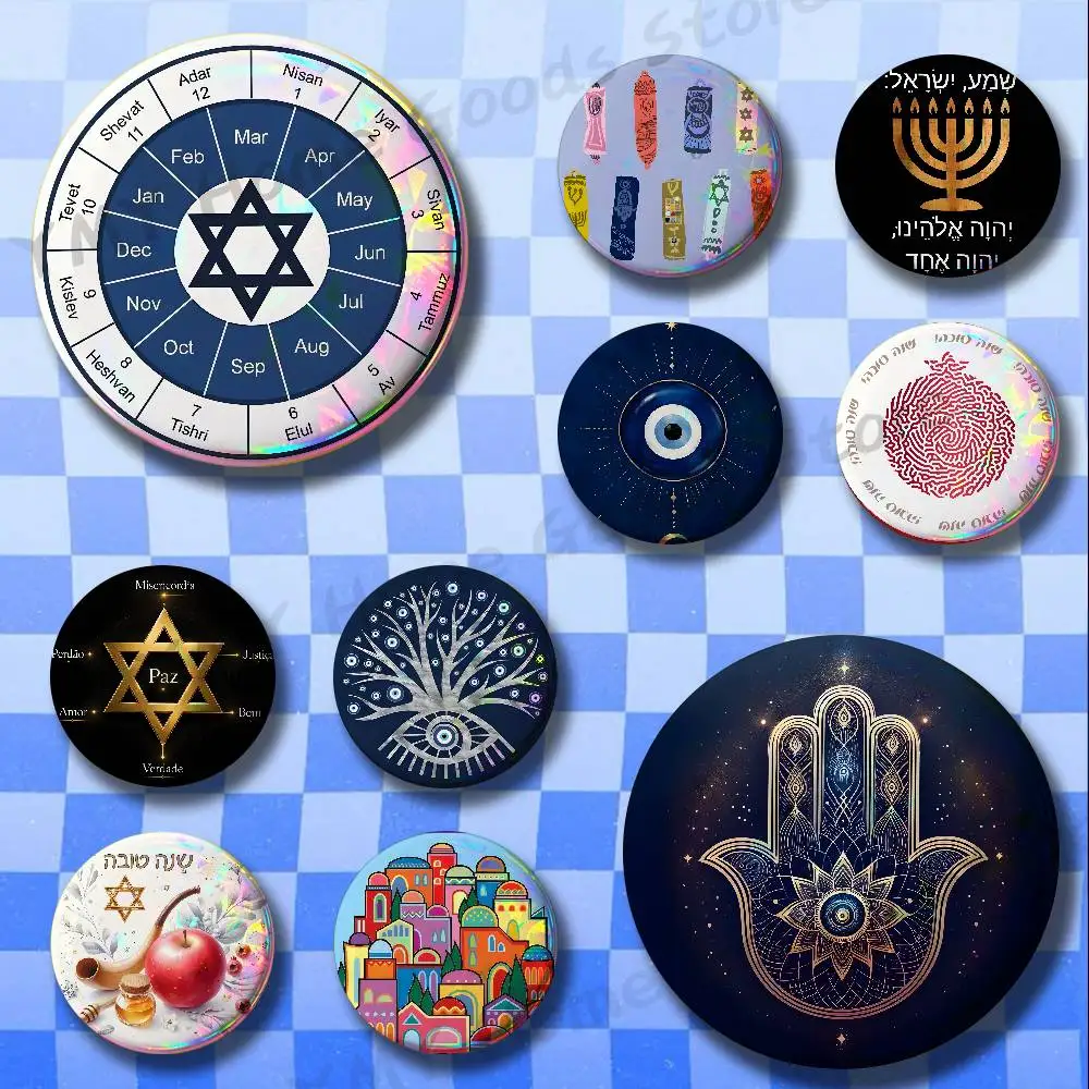 Happy Jewish New Year Round Pins Cartoon Brooches Stylish Ornament Badge for Backpack Accessorys Gifts