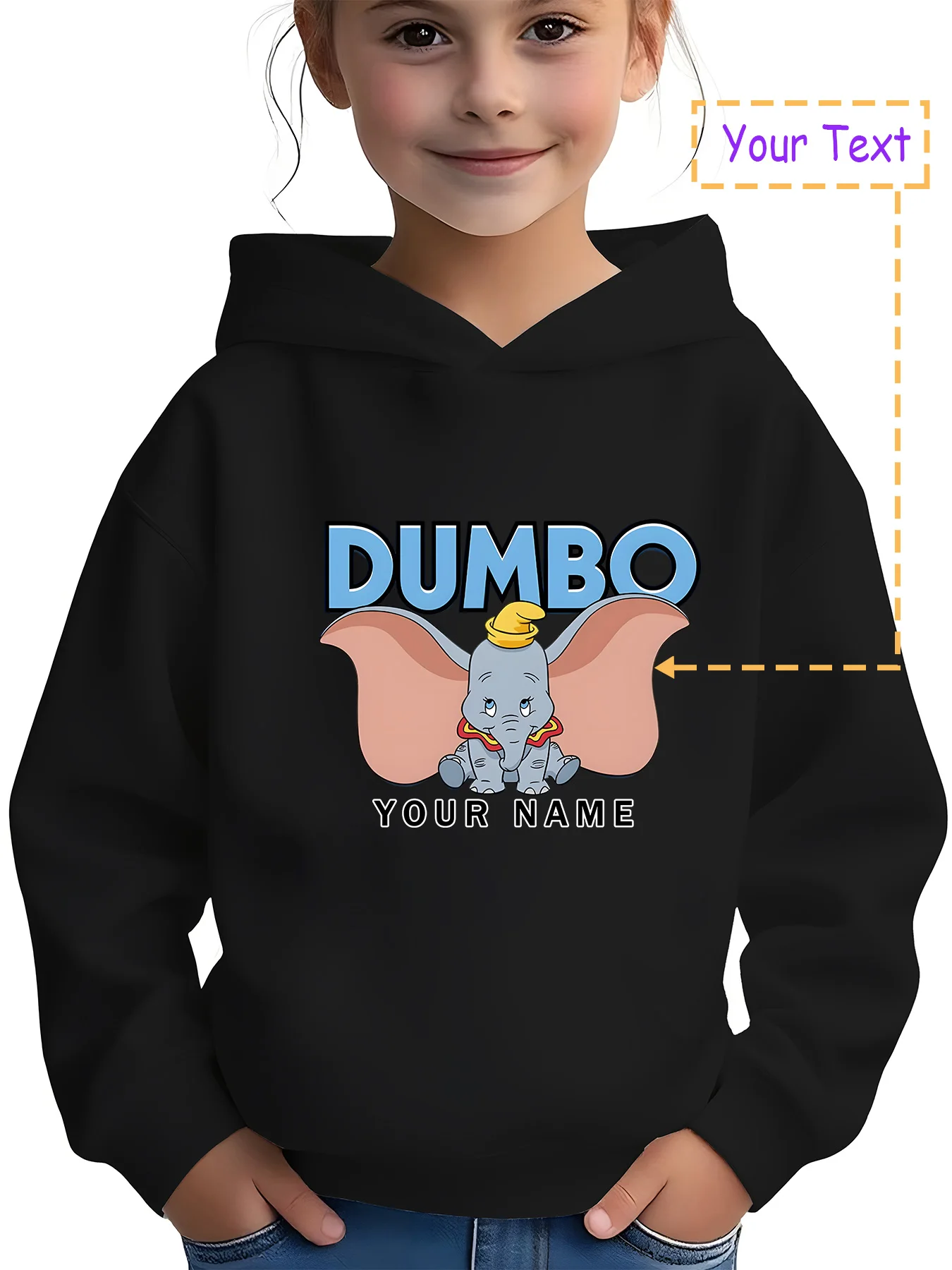

MINISO Disney Dumbo Custom Hoodie - Cute Dumbo pattern, perfect for kindergarten activities and casual outings, custom name, emb