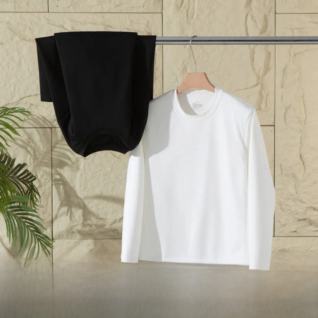 

Теплая мужская футболка с защитой от холодного гусиного пуха Base irt Outdoor Stand Fit Long Sve round Ne Футболка из чистого хлопка Осень Зима Fa...