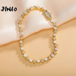 JINAO 6MM 8MM CZ Splicing Star Design High Quality Ice Cravejado 5A+ Cubic Zircon Box Clasp Design Bracelet Jewelry