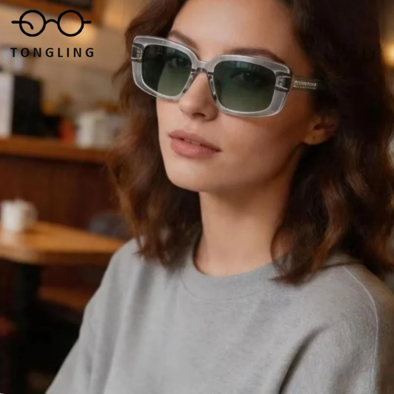 New Top-Level Fashion Women Handcrafted High-Quality Acetate Premium Gradient Men Square-Framed UV400 Outdoor Driving Sunglasses