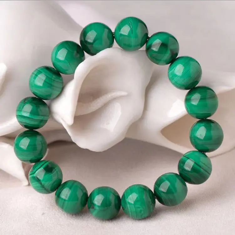 Top Quality Natural Green Malachite Round Gem Stone 12mm Beads Bangles Stretchy Bracelet Gift Handring Stylish Fine Jewelry