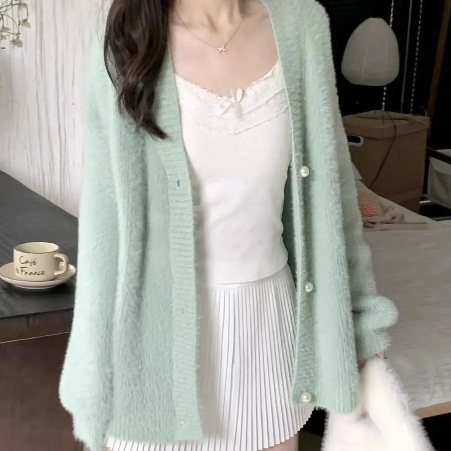 Süße Weiche Koreanische Sle frauen Pullover Strickjacke Lose Gestrickte Top Mantel Nerz Herbst Winter Neue Ankunft Faion Damen Kleidung