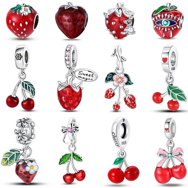 925 Silver Color Strawberry Cherry Apple Avocado Fruit Charms Beads Fit Qikaola 925 Original Bracelets Fine DIY Birthday Jewelry