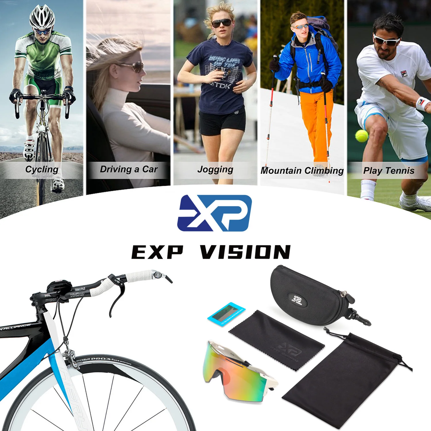 Polarized Cycling Glasses, Sports Sunglasses, Windproof Biking Goggles, Running, Hiking, Golf, Fishing, Driving, UV 400