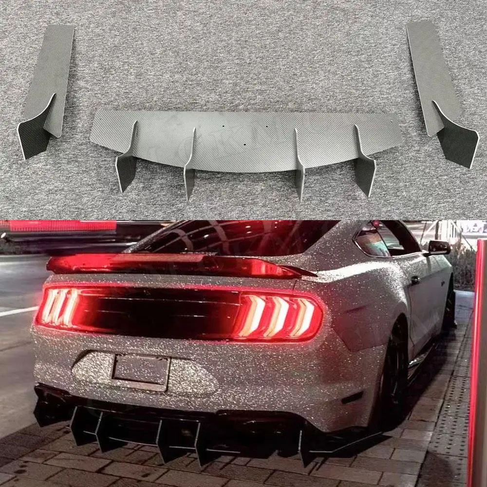 

Carbon Fiber Material Car Accessories Rear Bumper Lip Diffuser FRP Prime Extension Cover For Ford Mustang 2018-2021