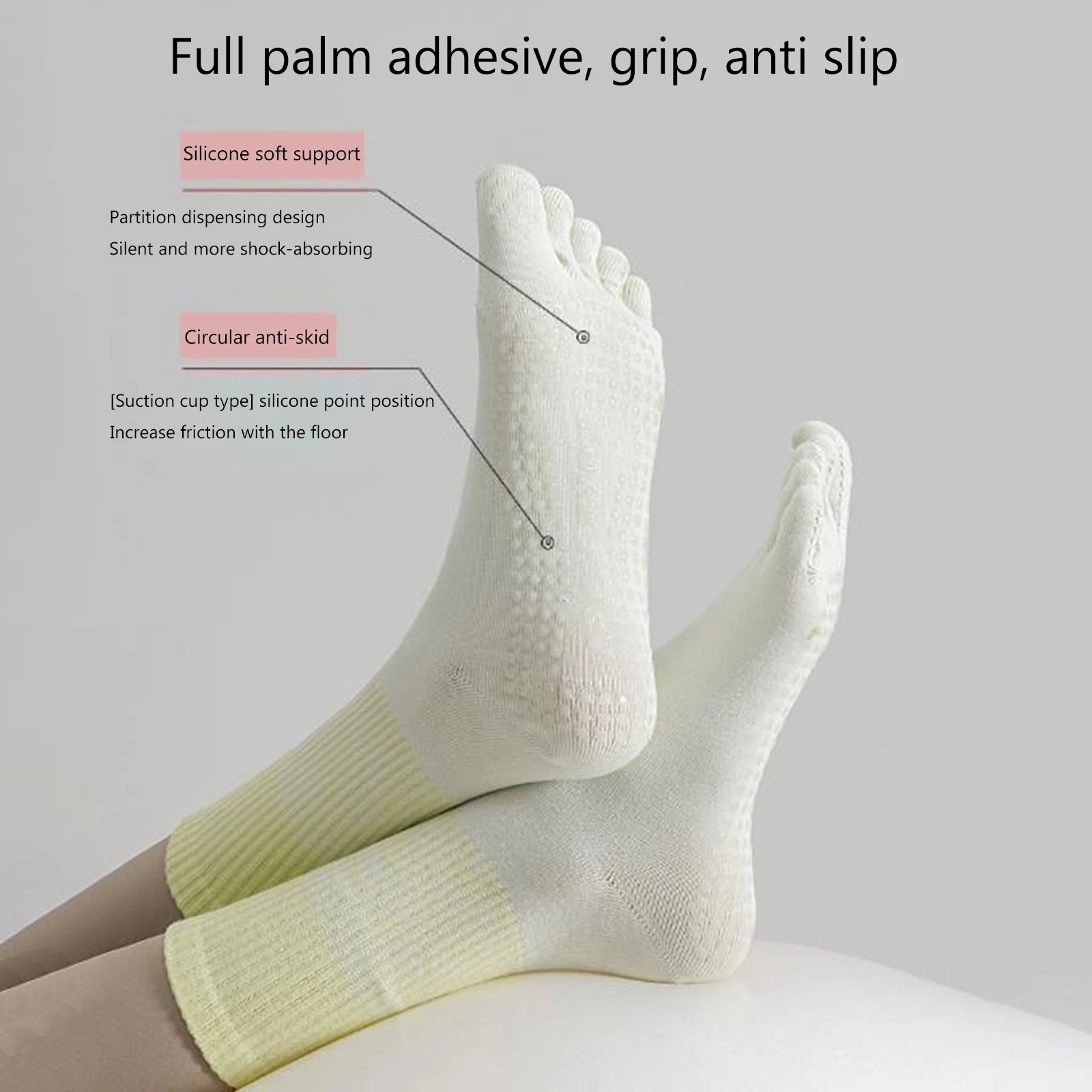 패션 여성용 미끄럼 방지 요가 양말 5발가락 그립 양말 스포츠, 댄스, 필라테스, 운동을 위한 소프트 크루 양말