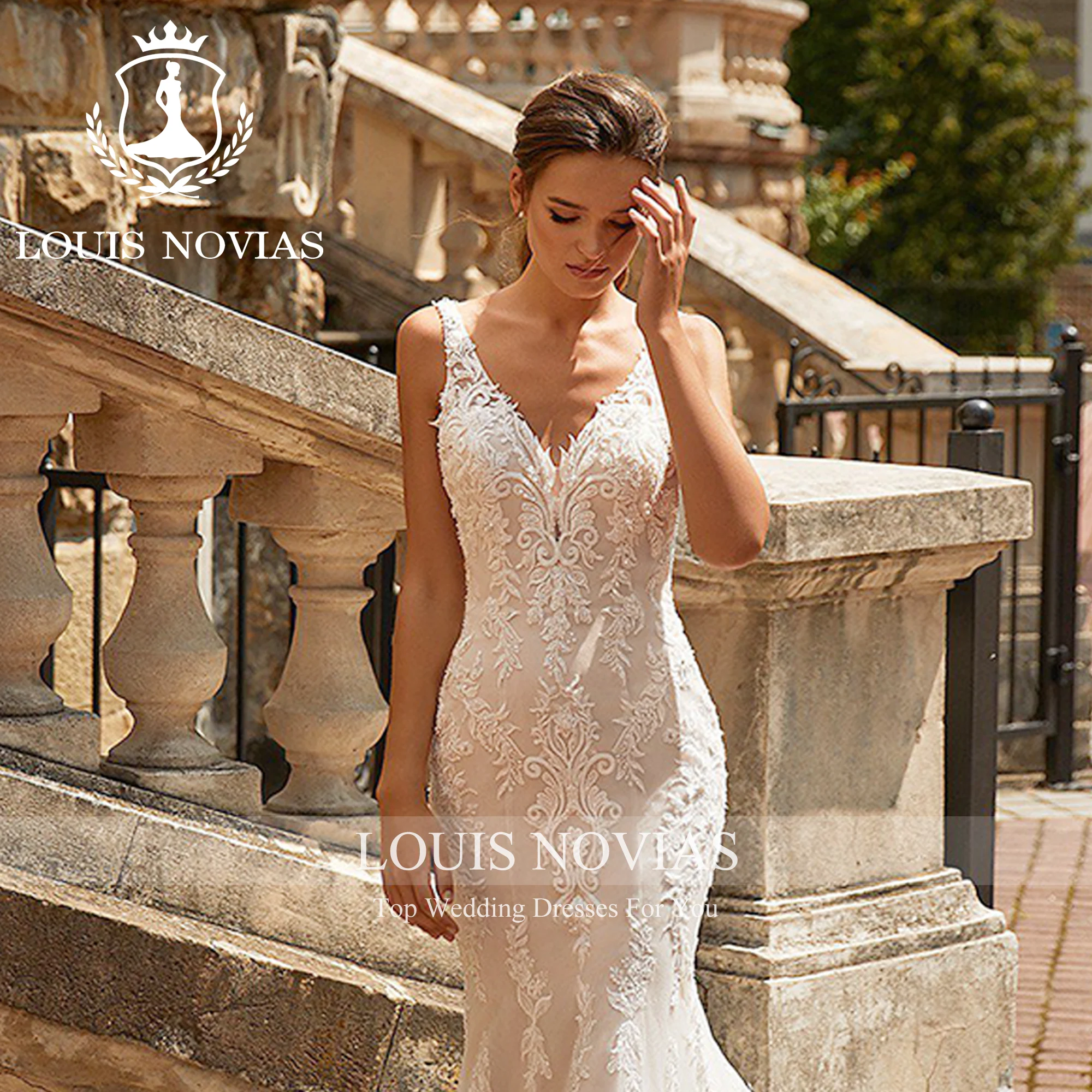 LOUIS NOVIAS-Vestido De Novia De sirena, traje con escote Corazón, tirantes finos, apliques, Espalda descubierta, tren De la capilla, novedad De 2023