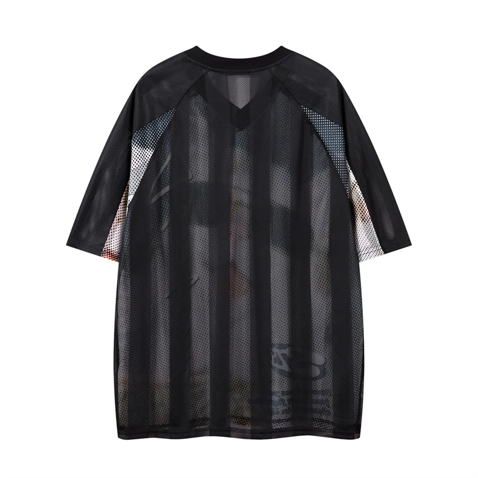 Men Jersey T-Shirt Y2K Cat Print Mesh Sport Tshirt Hip Hop Harajuku Casual Short Sleeve Tees Tops