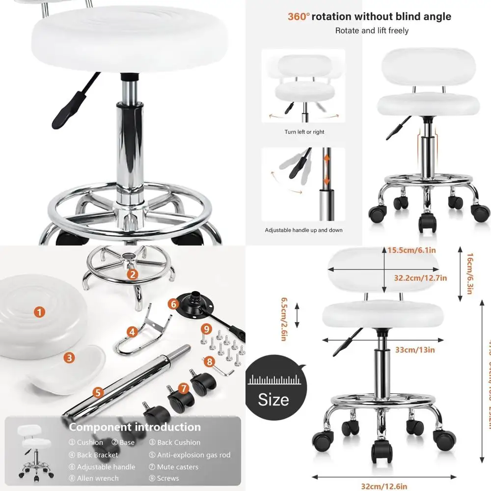 

Современное вращающееся кресло из белой искусственной кожи с регулируемой высотой, с низкой спинкой и подставкой для ног для работы, салона и черчения