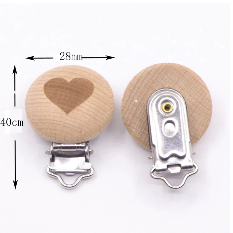 Pacifier Clip Cartoon Engrave Heart Stars Wooden Soother Clip 5pcs Nursing Accessories Diy Dummy Clip Chains Wooden Baby Teether