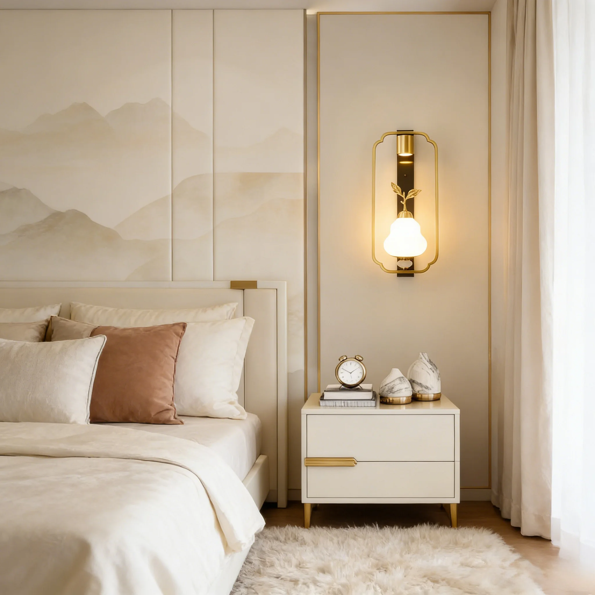 Modern Chinese Style Solid Copper Wall Lamp Minimalist Luxurious for Bedroom Living Room Indoor