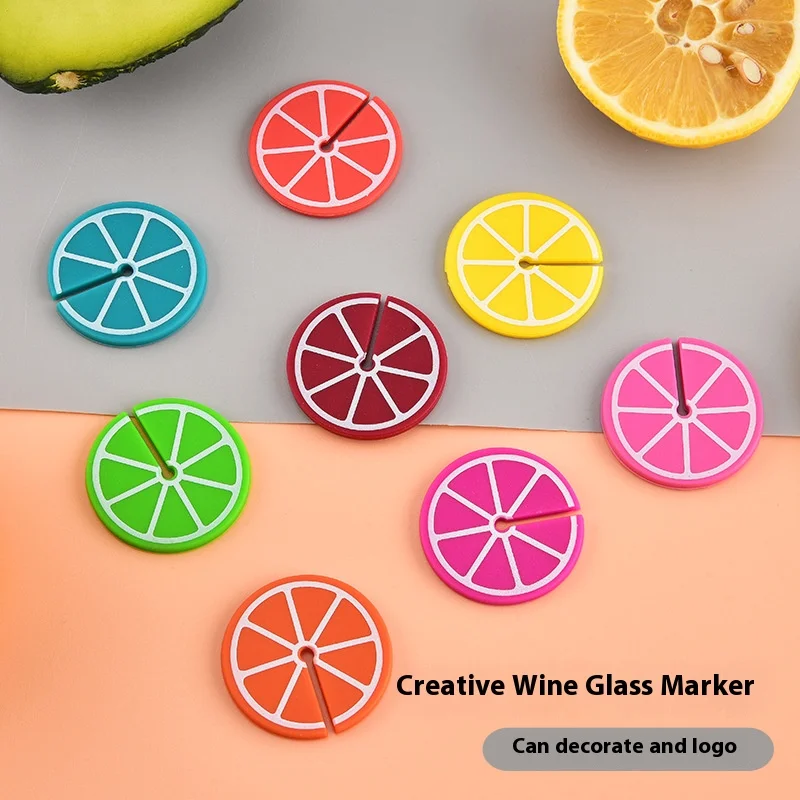 Ornamento di limone in silicone per vetro da 8 pezzi, riconoscente per bicchiere di vino, pennarello per bicchiere di vino per feste, riutilizzabile, adatto per bar, feste, cucina