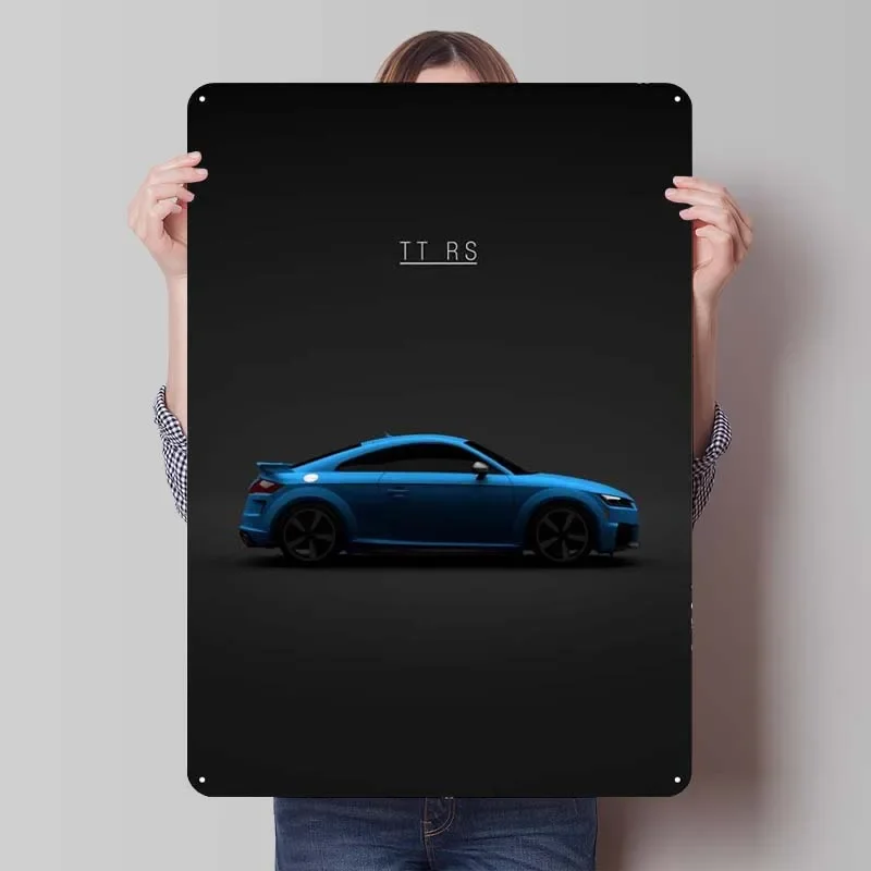 Audi TT RS 2021 Blue Classic Car Metal Poster Modern Home Decoration Luxury Custom Metal Tin Signs for Wall Art Decoration Room