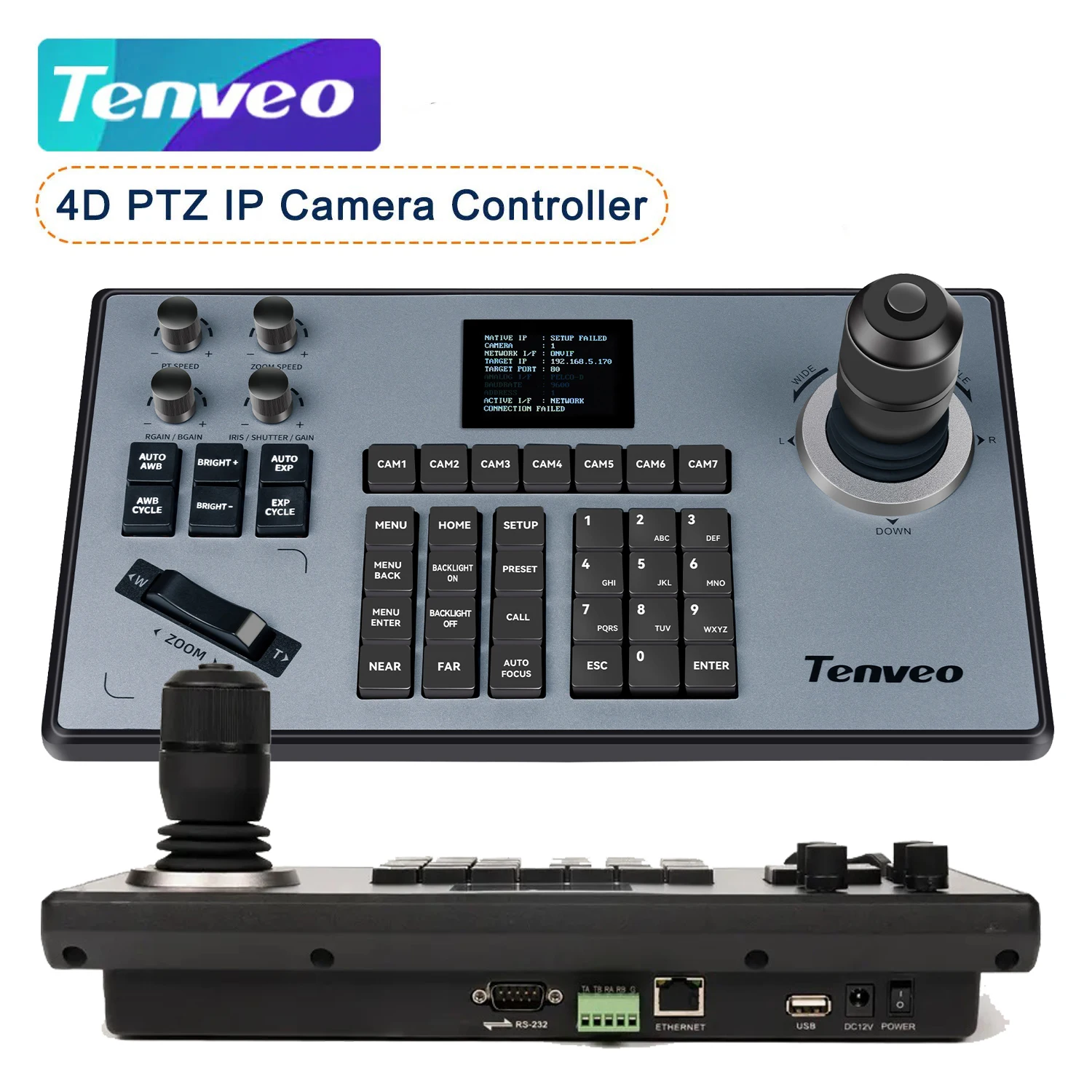 Tenveo KB200 PTZ Controller IP Camera Controller Joystick Support NDI POE Visca Over IP Onvif Protocol Visca Pelco RS232 RS485