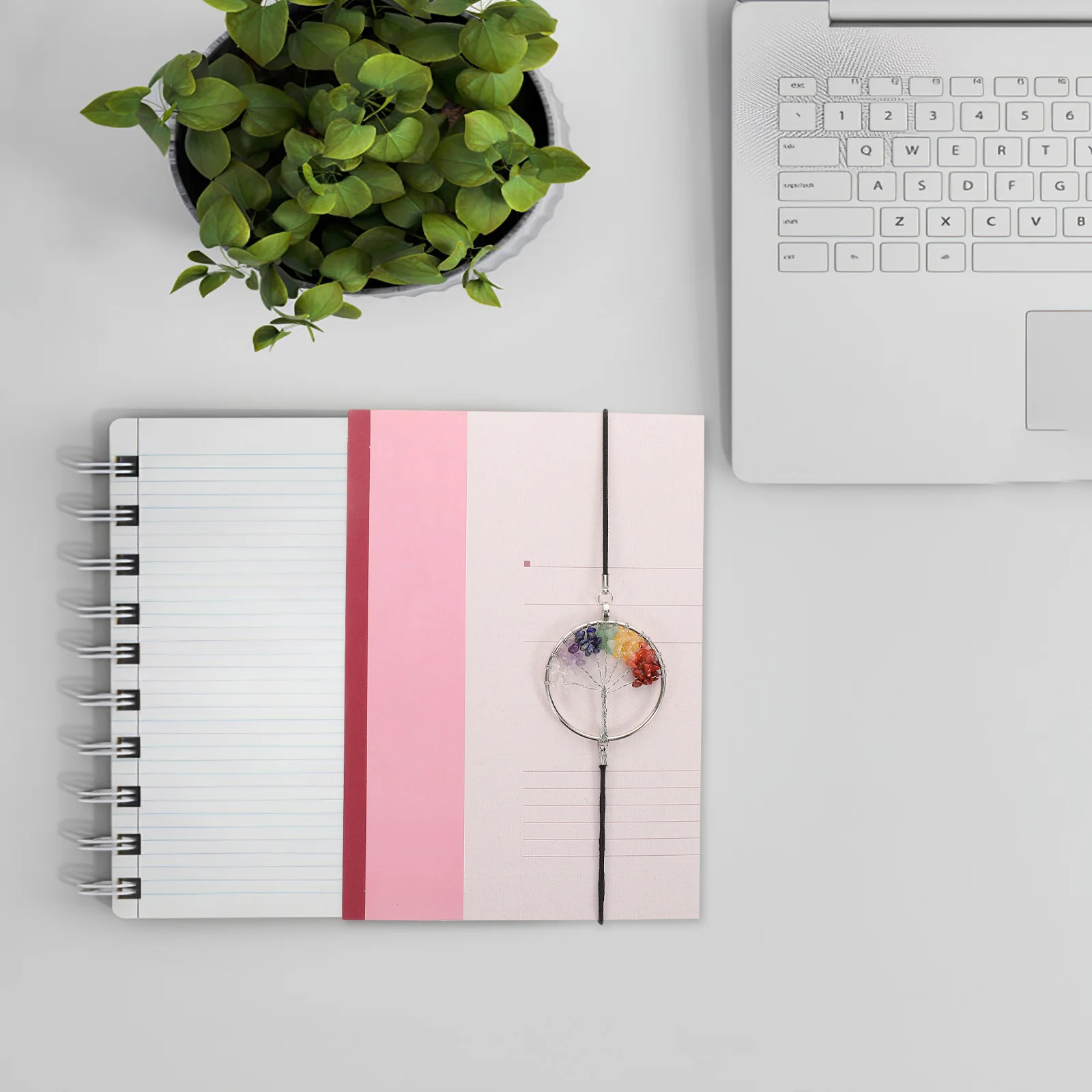 

Handwoven Tree Charm Bookmark Elastic Rope Beaded Crystal Design Unique Handcrafted Reading Accessory Twisted Work Rope