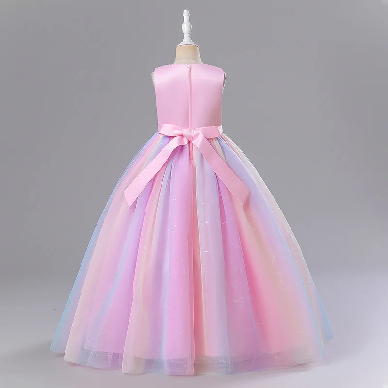 Fashion New Flower Girl Dresses Mesh Lace Sleeveless Princess Dress for Girls Summer Kids Bridesmaid Dresses 3-14 Years image 2