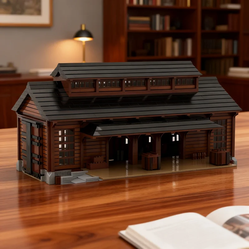 

5331 деталь MOC: Западный гараж-склад для грузов, модель городских поездов, строительные блоки, DIY, креативный подарок, декор для витрины, премиум-класс