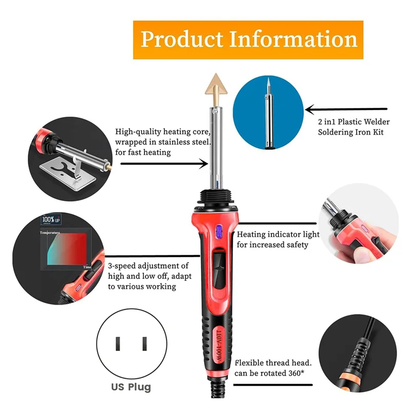 

Classy-100W Plastic Welding Kit Electric Soldering Iron Household Welding Tools Automobile Bumper Maintenance Tools US Plug Easy