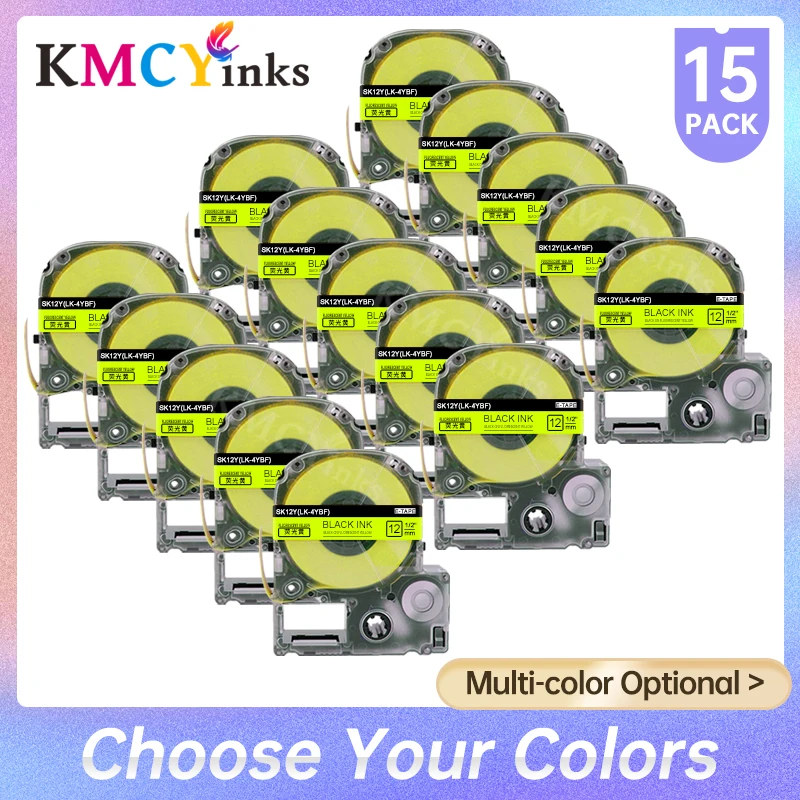 KMCYinks 15PK SK12P 12mm Fluorescent Pink Label Tape Compatible For Epson LK-4PBF For Epson LabelWorks LW-300 LW 400 Labeller