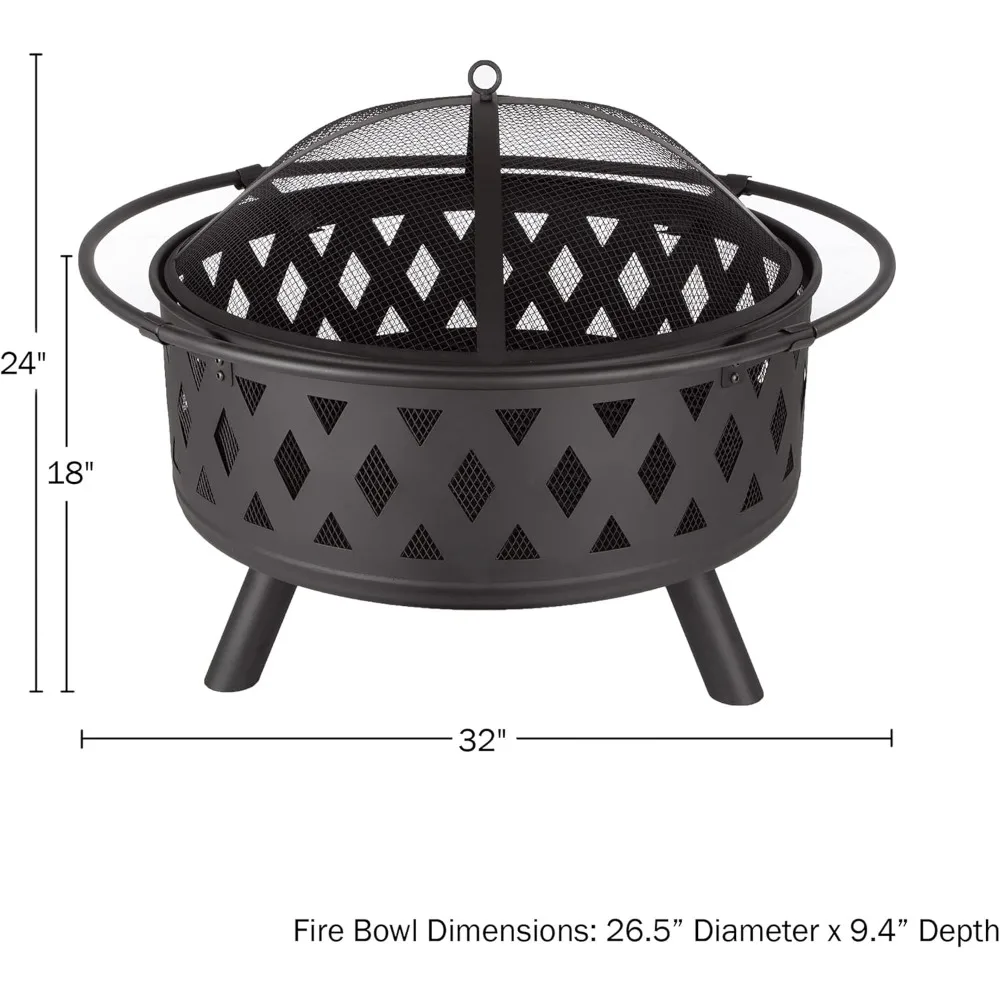 Fire Pit - 32-Inch Outdoor Wood Burning Firepit with Screen, Poker, and Cover - Outdoor Fire Pits for Backyard, Deck