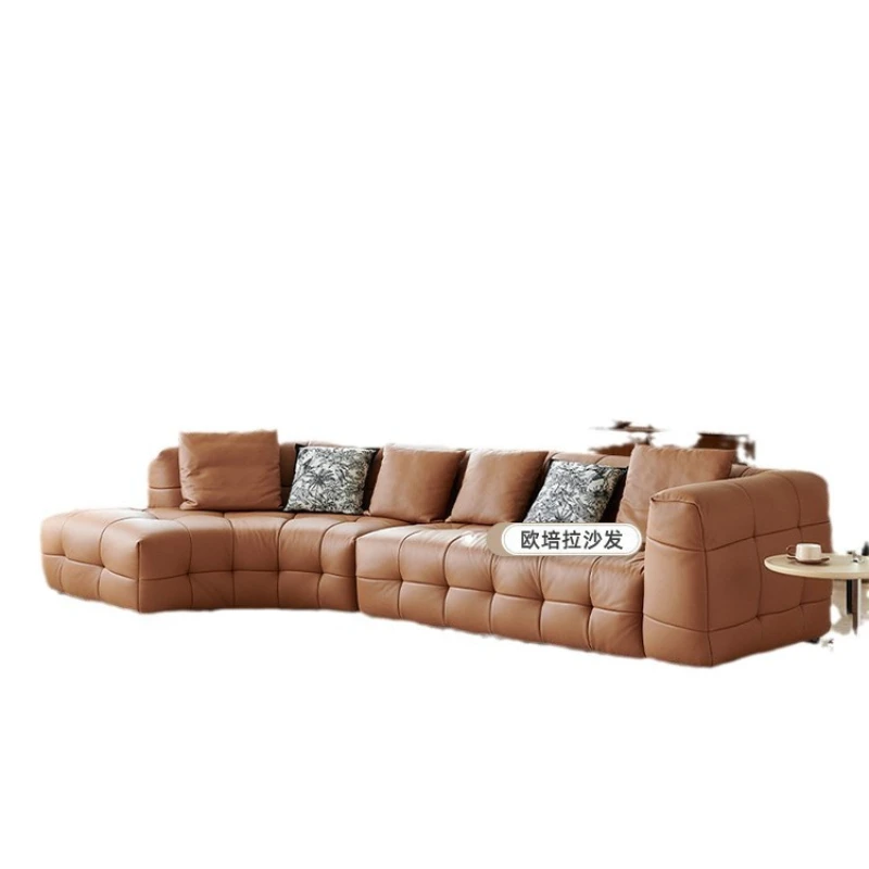 Italian retro first-layer cowhide sofa, large flat-layer curved sofa