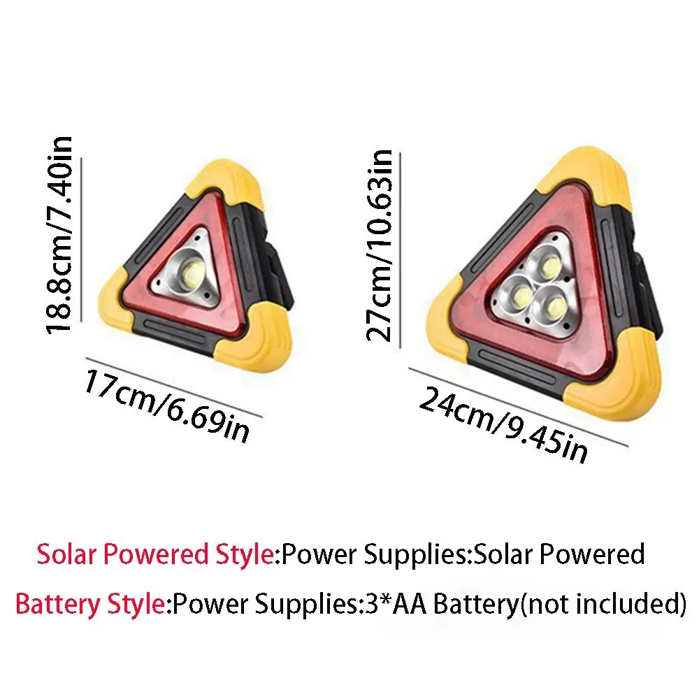 2-IN-1-Warnleuchte am Straßenrand, 4 Modi, Solar-Dreieck-Warnschild mit Griff, verschleißfestes LED-Arbeitslicht für den Garten