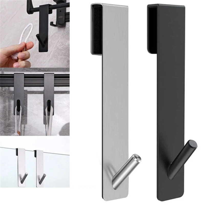 Metal Bathroom Shower Door Hook Over Glass Door Shower Towel Rack Stainless Steel Drilling Free Towel Holder Hanger