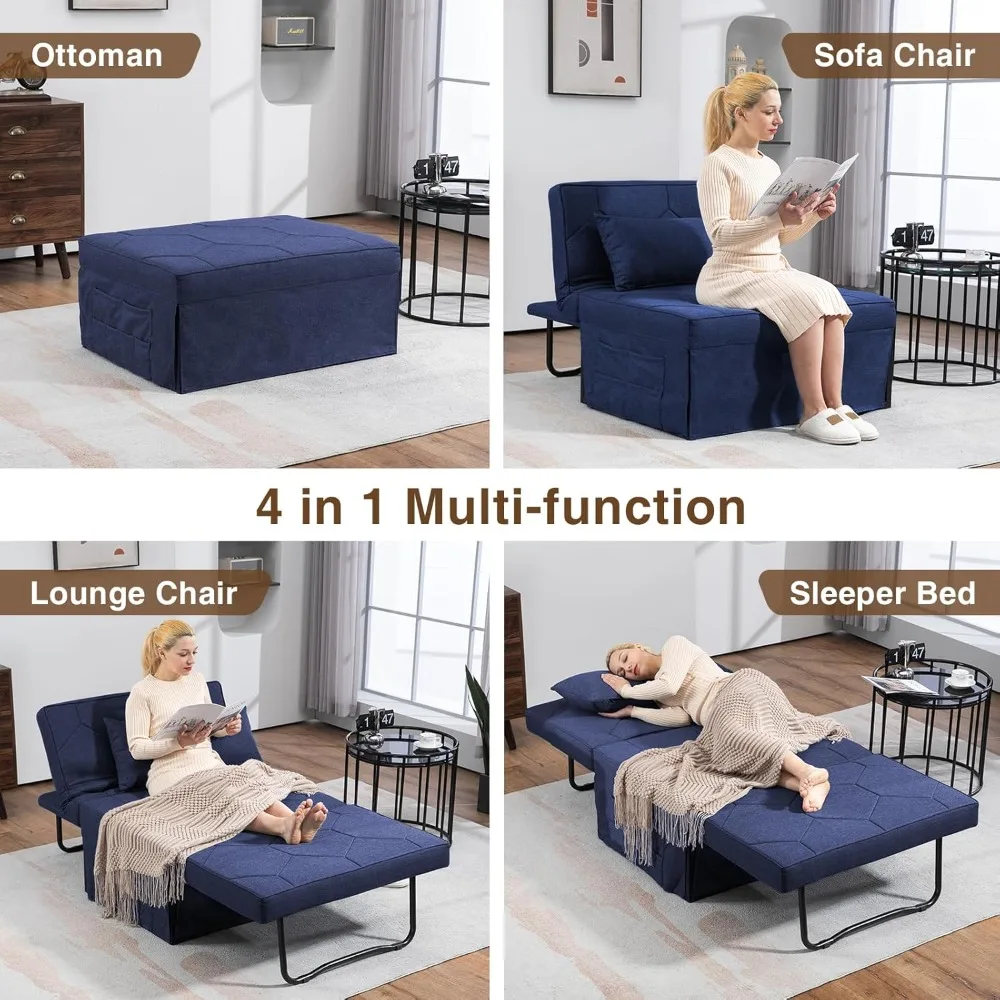 

4 in 1 sleeper chair, convertible sleeper sofa with ottoman, ottoman bed for adults, sofa bed with adjustable backrest for livin