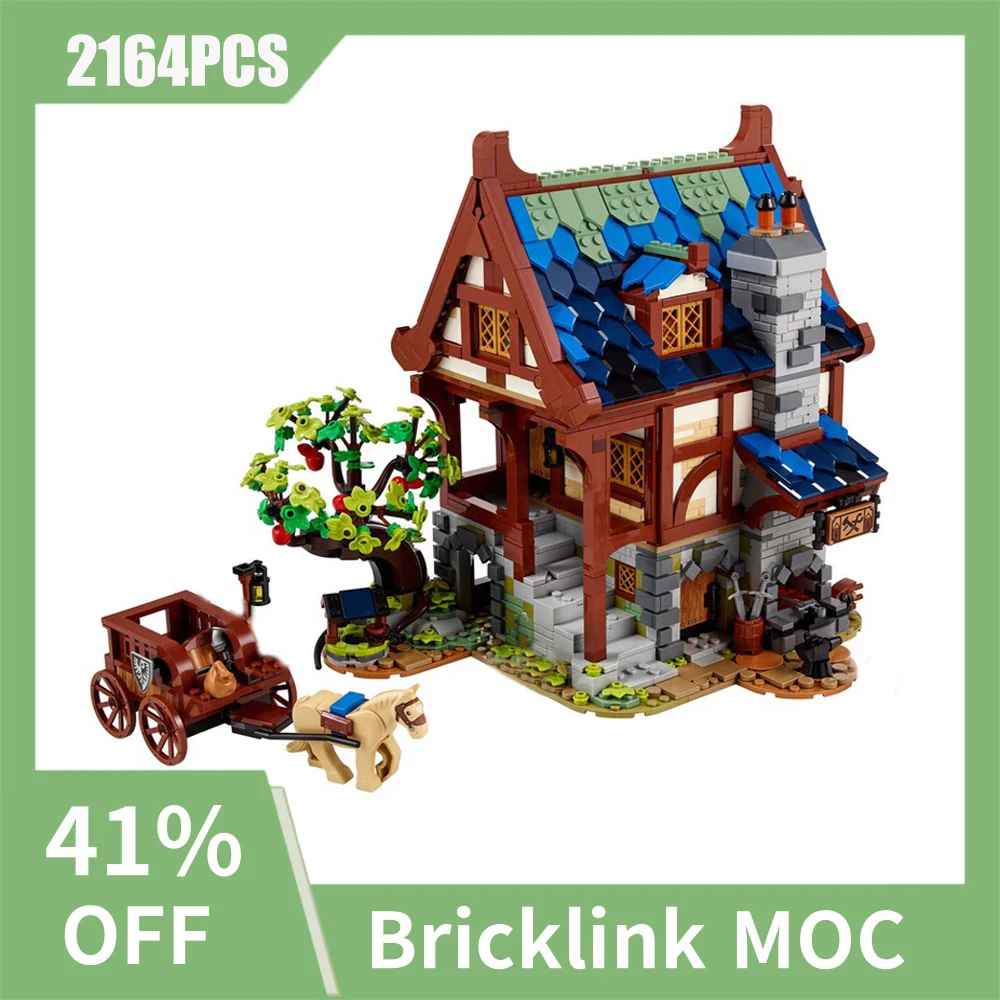 

2164PCS European Medieval Street View MOC Blacksmith model DIY creative ideas Child Toy Birthday Gift building blocks MOC-21325