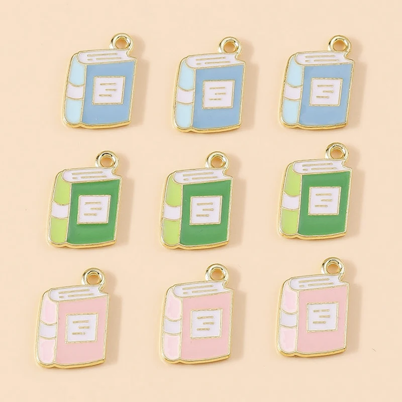 Leslie 10pcs 11*17mm Enamel Student Books Notebook Charms for Jewelry Making Earring Necklace Handmade Craft DIY