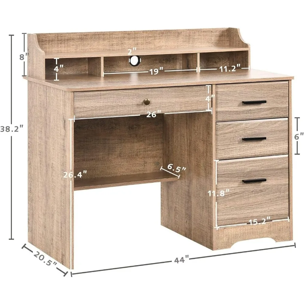 Scrivania per computer con 4 cassetti e portaoggetti, piccola scrivania da ufficio con cassetti e cassettiera, tavolo per studenti con scrittura in legno per fattoria