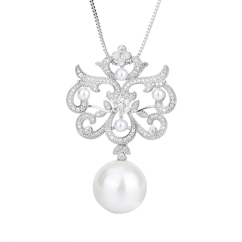 Jewelry Gold Plated Inlaid Mother-of-Pearl Pearl Korean Style Creative Pearl Diamond Pendant Necklace 16mm