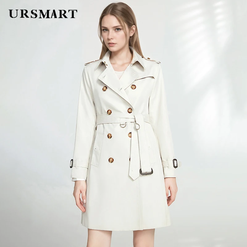 High quality mid to long double breasted beige women's trench coat British fashion cotton custom waterproof women's windbreake