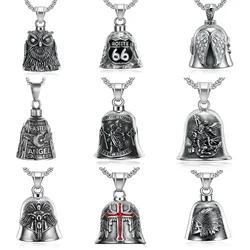 Vintage Christian Jesus Cross Bell Pendant Motorcycle Bell Necklace Punk Biker Religious Exorcist Lucky Jewelry for Men's