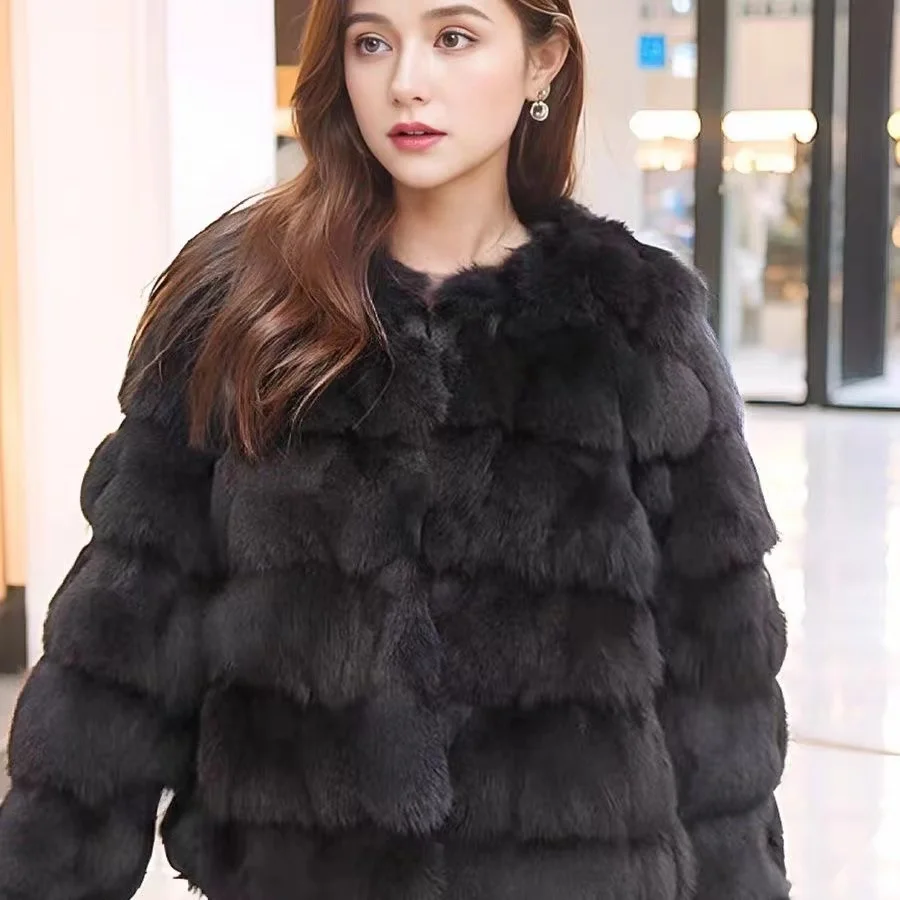 2024 Autumn Winter Real Fox Fur Coat Women Normal Round Collar Overcoat Classic Fashion Young Style Outer Jacket Genuine Fur