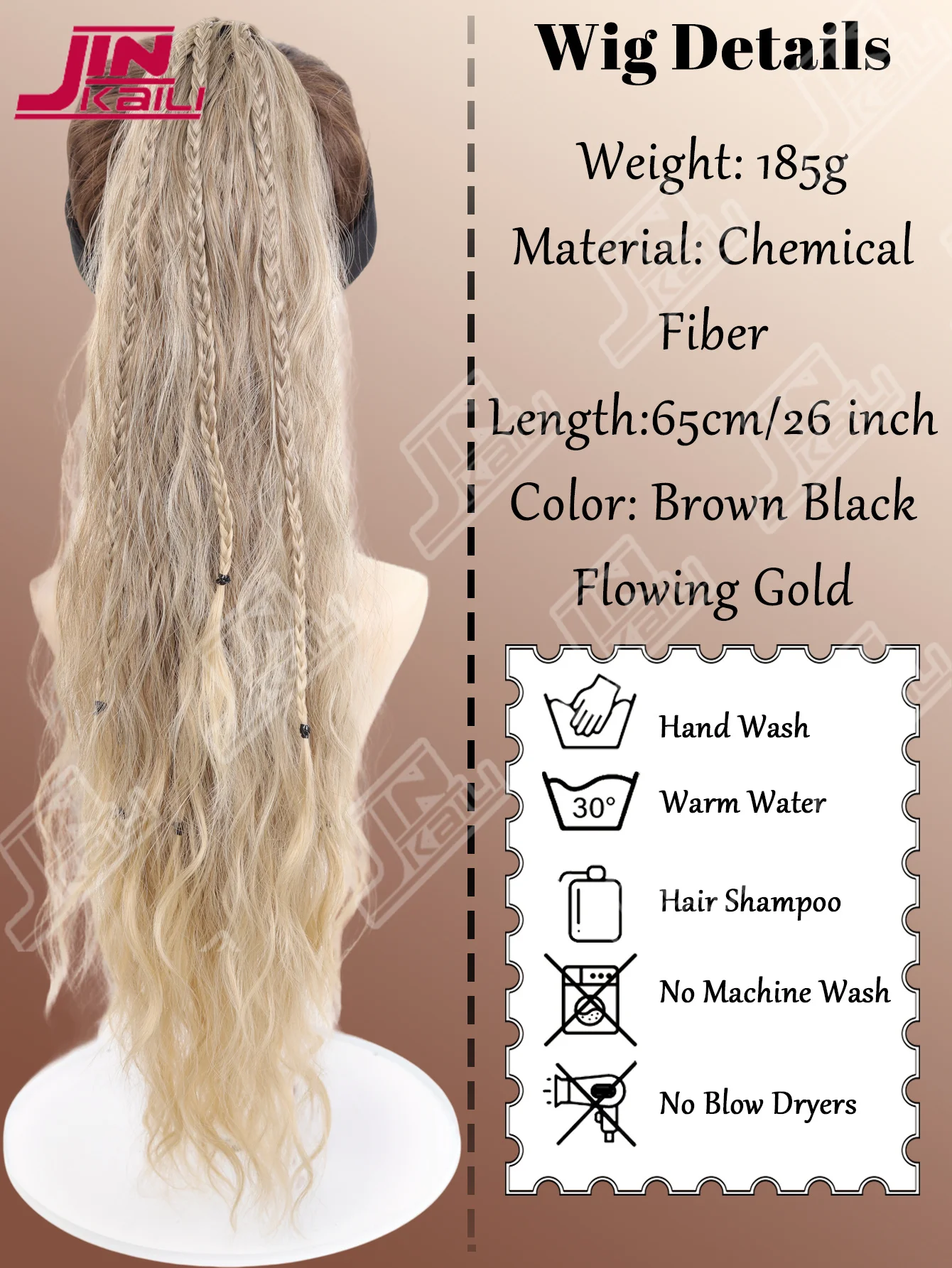 

JKL 26 Inch Synthetic Fiber Claw Ponytail Wig With Braided Extension, Suitable For Women To Wear, Parties And Daily Use