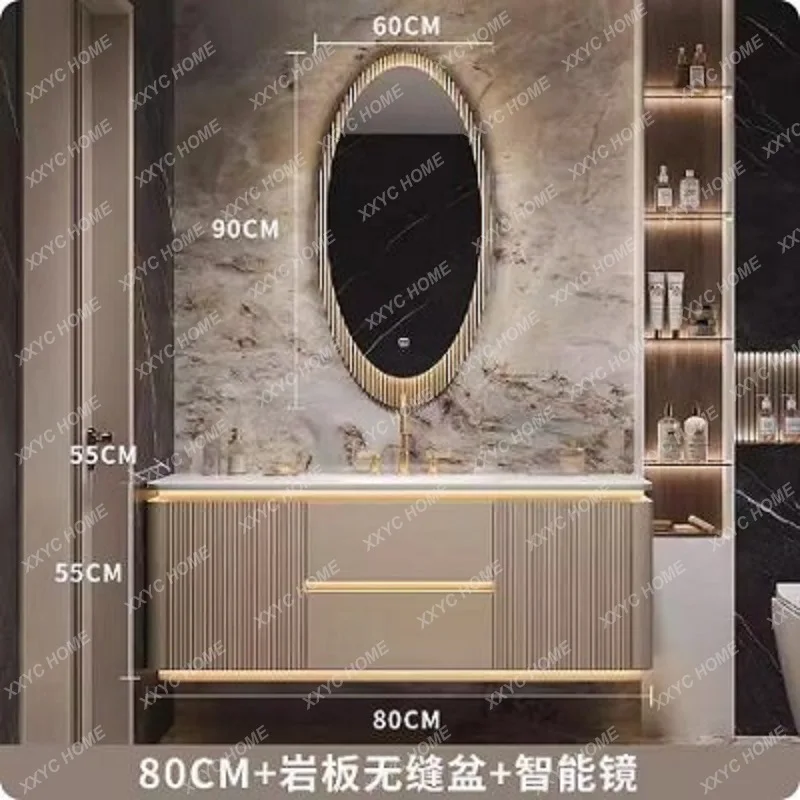 

LXRock slab hot bending integrated basin wash basin cabinet combined oak bathroom wash table cabinet