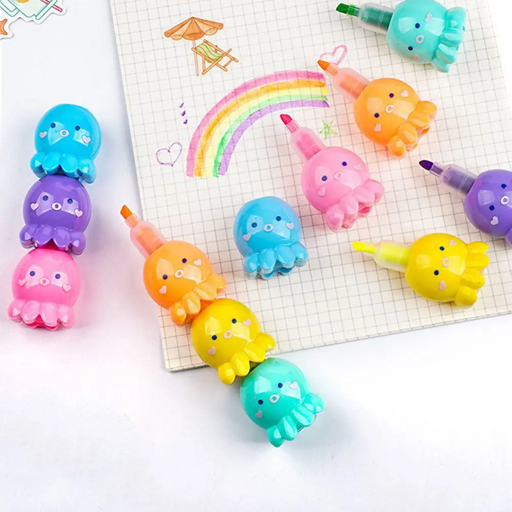 

Набор из 3-х цветных маркеров-выделителей с мультяшными рисунками, пластиковые мини-маркеры для офиса и школы, на водной основе