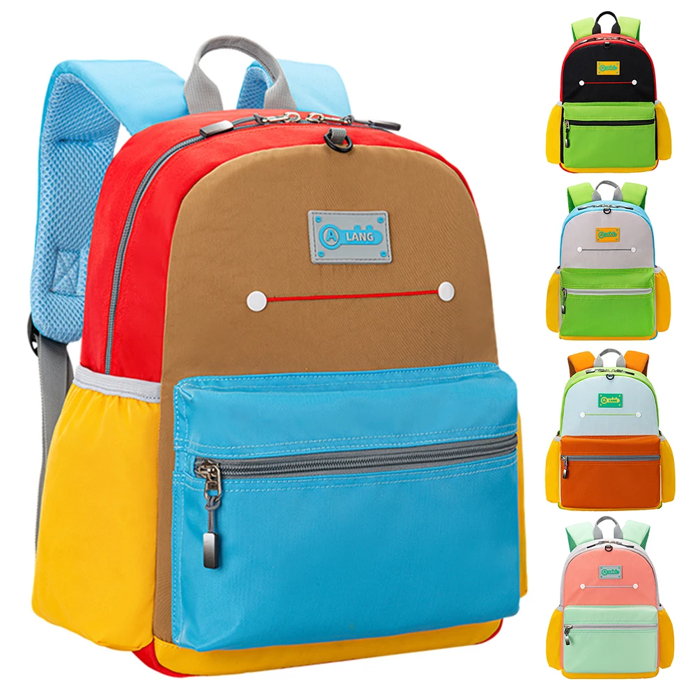 Contrast Color Children Backpack Letter Print Shoulder Bag Nylon Waterproof Kids Schoolbag Breathable Stitching Student Knapsack