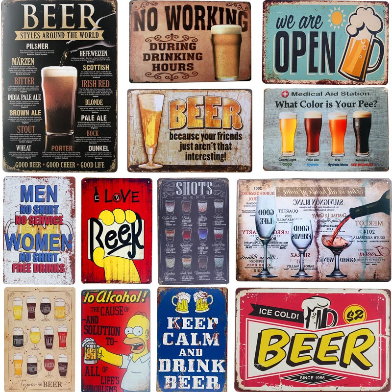 

Vintage Beer Cheers Tin Signs Pub Bar Man Cave Club Restaurant Kitchen Crafts Wall Decor Plate Plaques