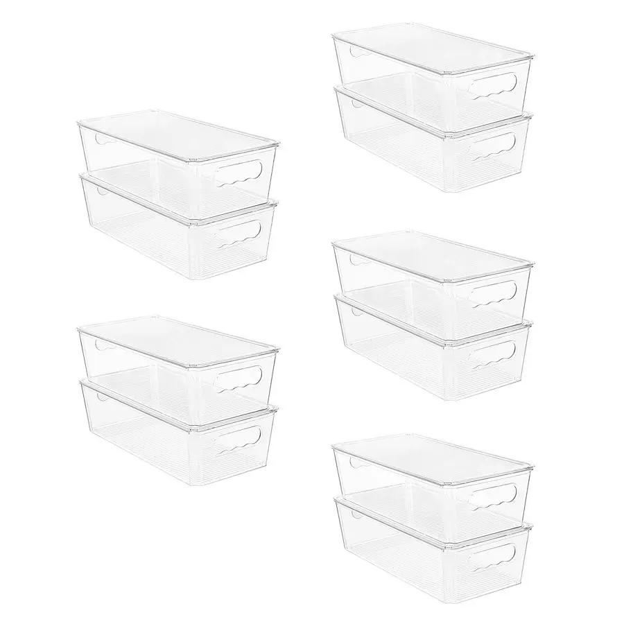 

10pcs Clear Organizers and Storage Bins with Lids, Stackable Plastic Storage Containers with Handles for Fridge, Freezer, Pantry
