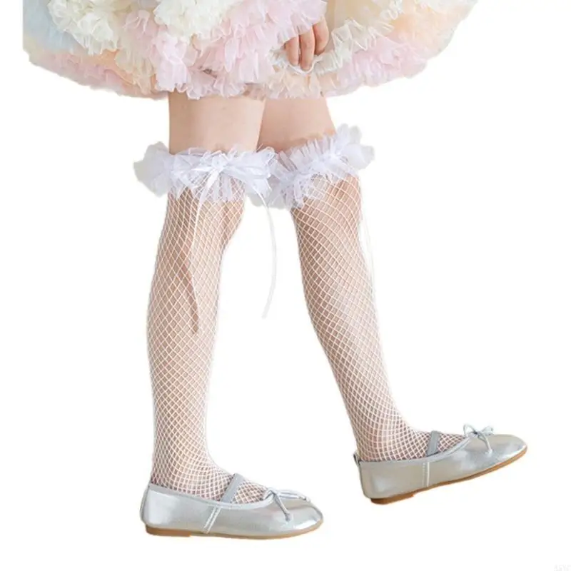 

A5YC Sweet Ruffle Knee Length Socks Children's Summer Lace Stockings with Bowknot Trim for Girls Parties and Everyday Wear