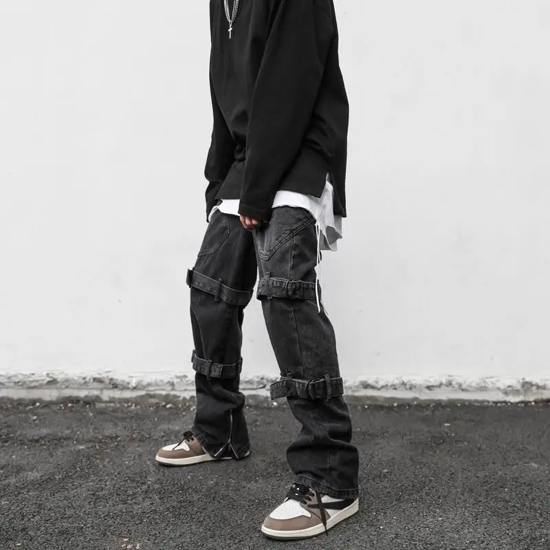 European And American Retro Jeans Men'S Vibe Trend Loose Fitting High Street Style Thin And Draped Wide Leg Pants