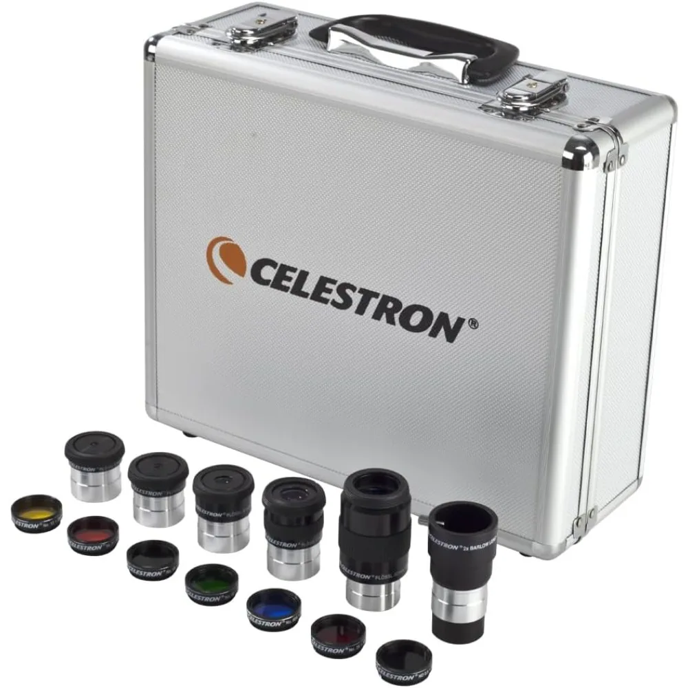 

14 Piece Telescope Accessory Kit - Plossl Eyepieces, Barlow Lens, Colored Filters, Moon Filter, and Sturdy Carry Case