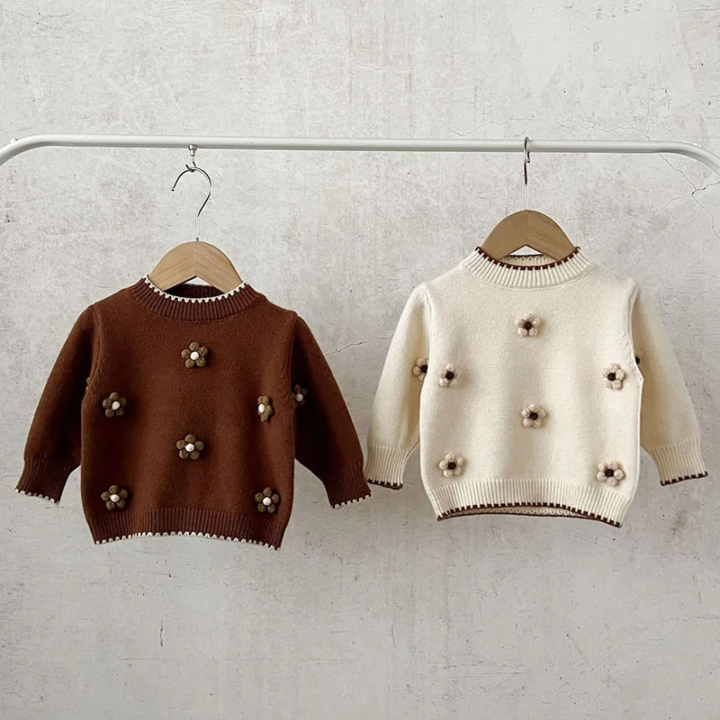 2024 New Autumn Baby Girls Knitted Clothes Newborn Baby Girls Sweater Toddler Baby Girl Knitting Pullover Tops Kids Sweater