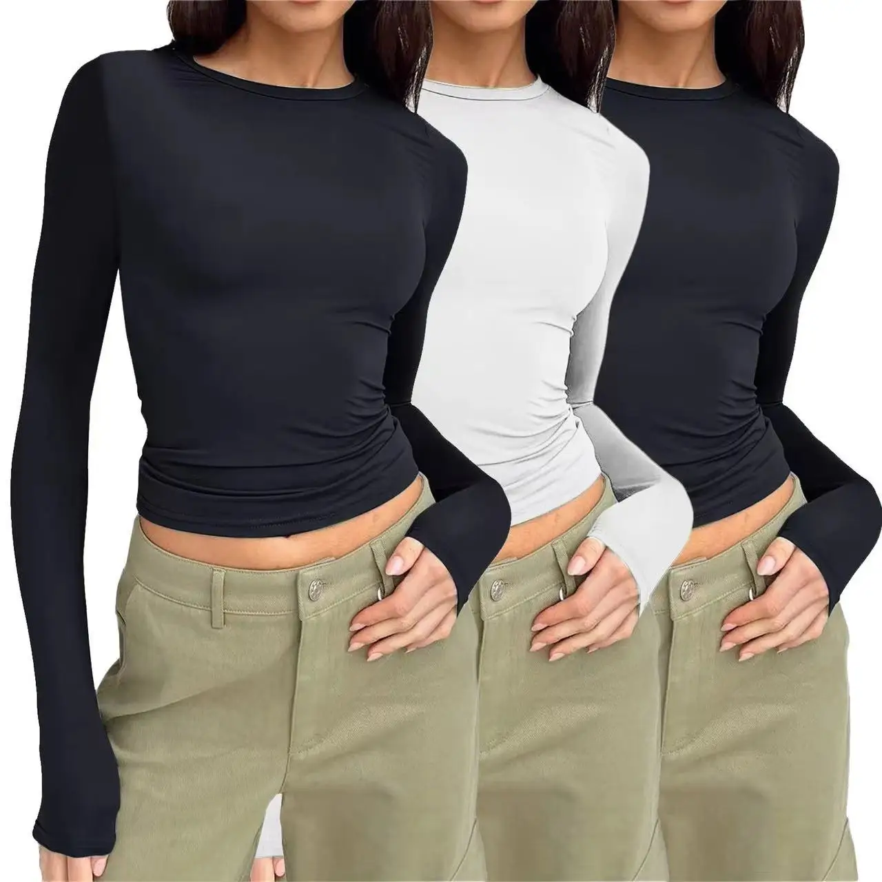Y2k Long Sleeve T Shirt Women Spring Autumn Crop Top Casual Slim Fit Pullovers Solid O Neck T-shirts Streetwear Female Basic Tee